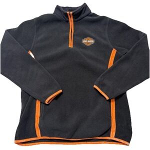Harley-Davidson Fleece Quarter Zip Pullover Black Orange Adult M Crete IL